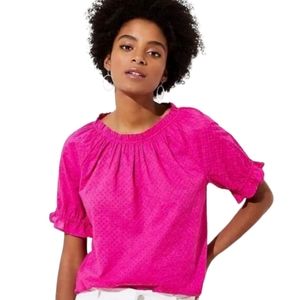 LOFT // Bright Pink Eyelet Ruffle Top